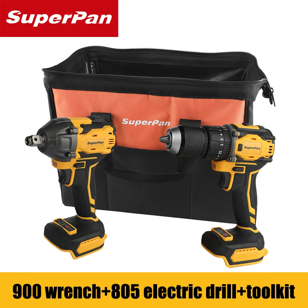 SuperPan Brushless Motor Impact Wrench & Drill Combo Bare Tool,with Tool Bag,High Efficiency Cordless Tools for Construction