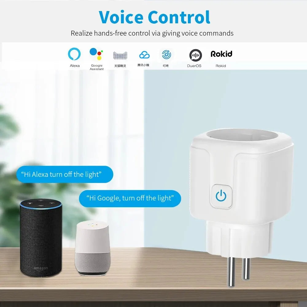 Tuya WIFI Smart Socket EU 16A/20A Wifi/Zigbee Smart Plug With Power Monitoring Smart HomeVoice Control Support Google Home Alexa