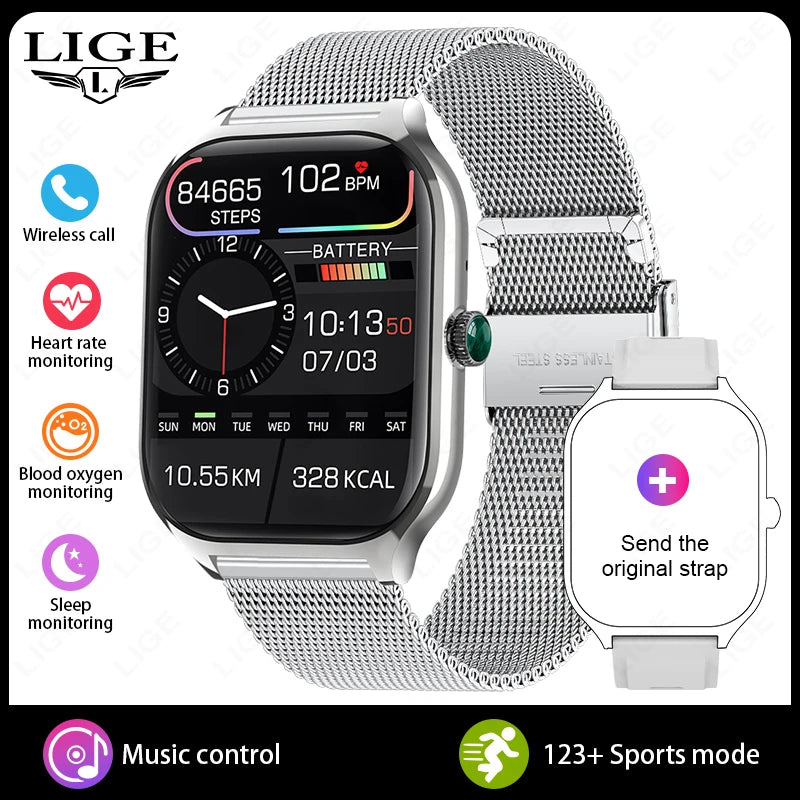 LIGE New 2.01” HD Smart Watch For Men Women Sports Fitness Heart Rate Monitoring Men’s Bracelet Bluetooth Call Ladies Smartwatch