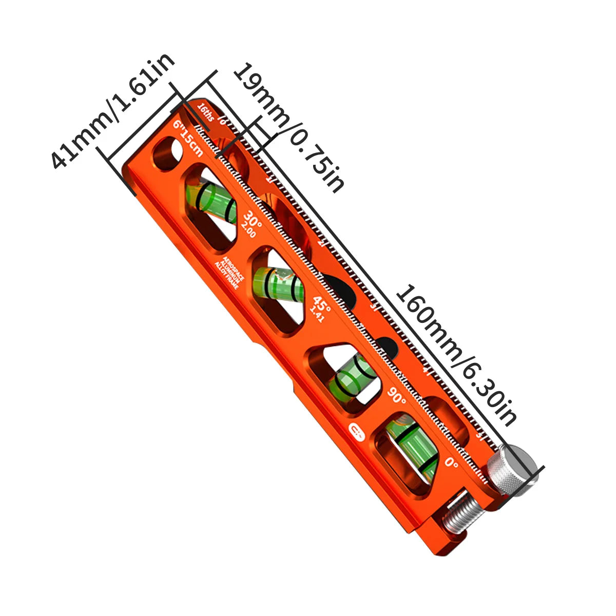 6 Inch Magnetic Torpedo Level with 4 Bubble Vials, V-Groove Magnetic Rails, Orange Aluminum Alloy Construction Diy Hand Tools