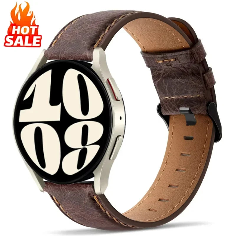 20mm 22mm Leather strap for Samsung Galaxy watch 7/FE/4/6/classic/5/5 pro 45mm Retro bracelet Huawei Gt 5-4-3-pro-2-2e bands
