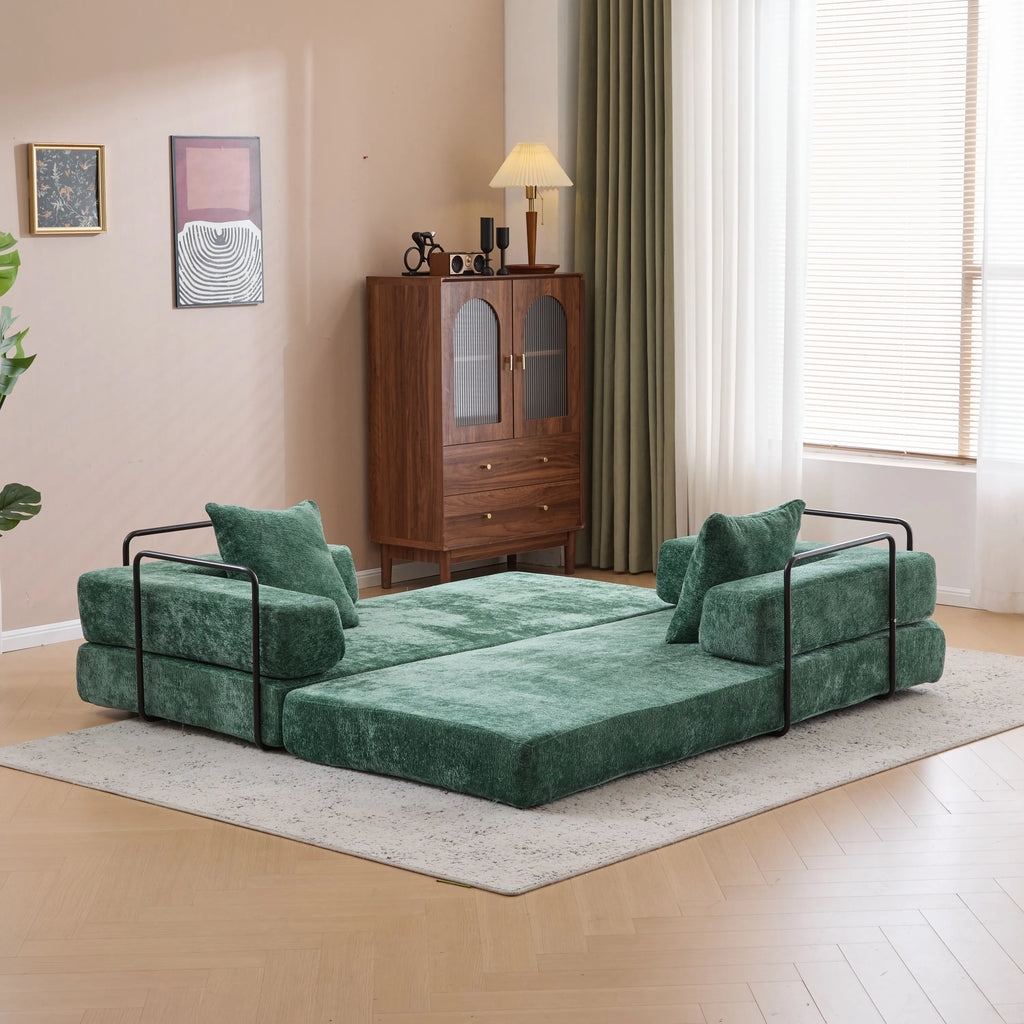 Memory Foam Sofa Bed 3 in 1 Foldable Vacuum Packed for Small Space with Storage Ottoman