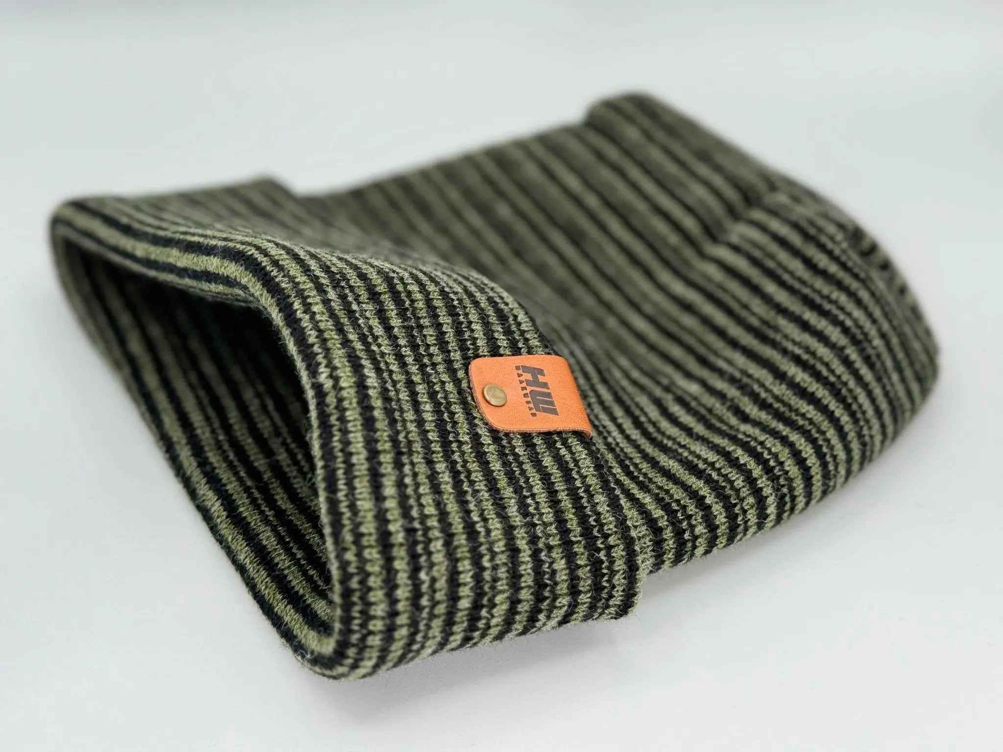 HAAKWEAR H-Stitch Cuffed Beanie - Trending Men’s & Women’s Beanie | Black / Green Contrast | Made in USA