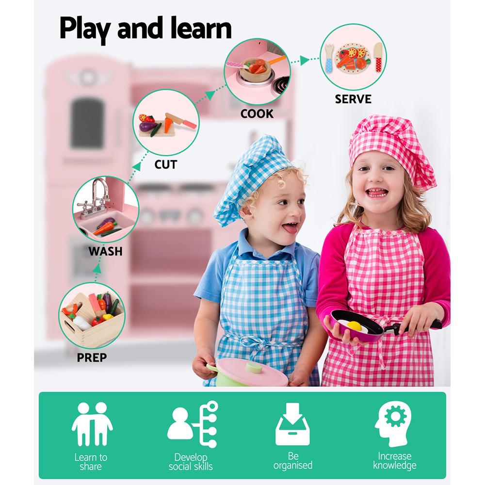Keezi Kids Kitchen Play Set Wooden Pretend Toys Cooking Children