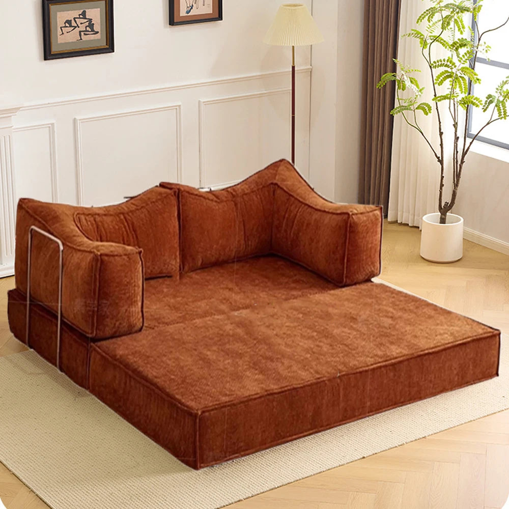Retro Style Folding Sofa Bed Folding Dual-use Modular Compression Sofa Bed for Home Bedroom Living Room Lazy Pudding