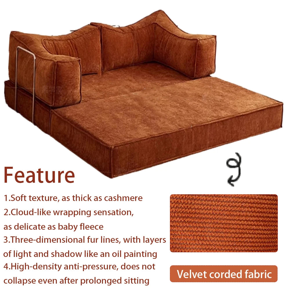 Retro Style Folding Sofa Bed Folding Dual-use Modular Compression Sofa Bed for Home Bedroom Living Room Lazy Pudding