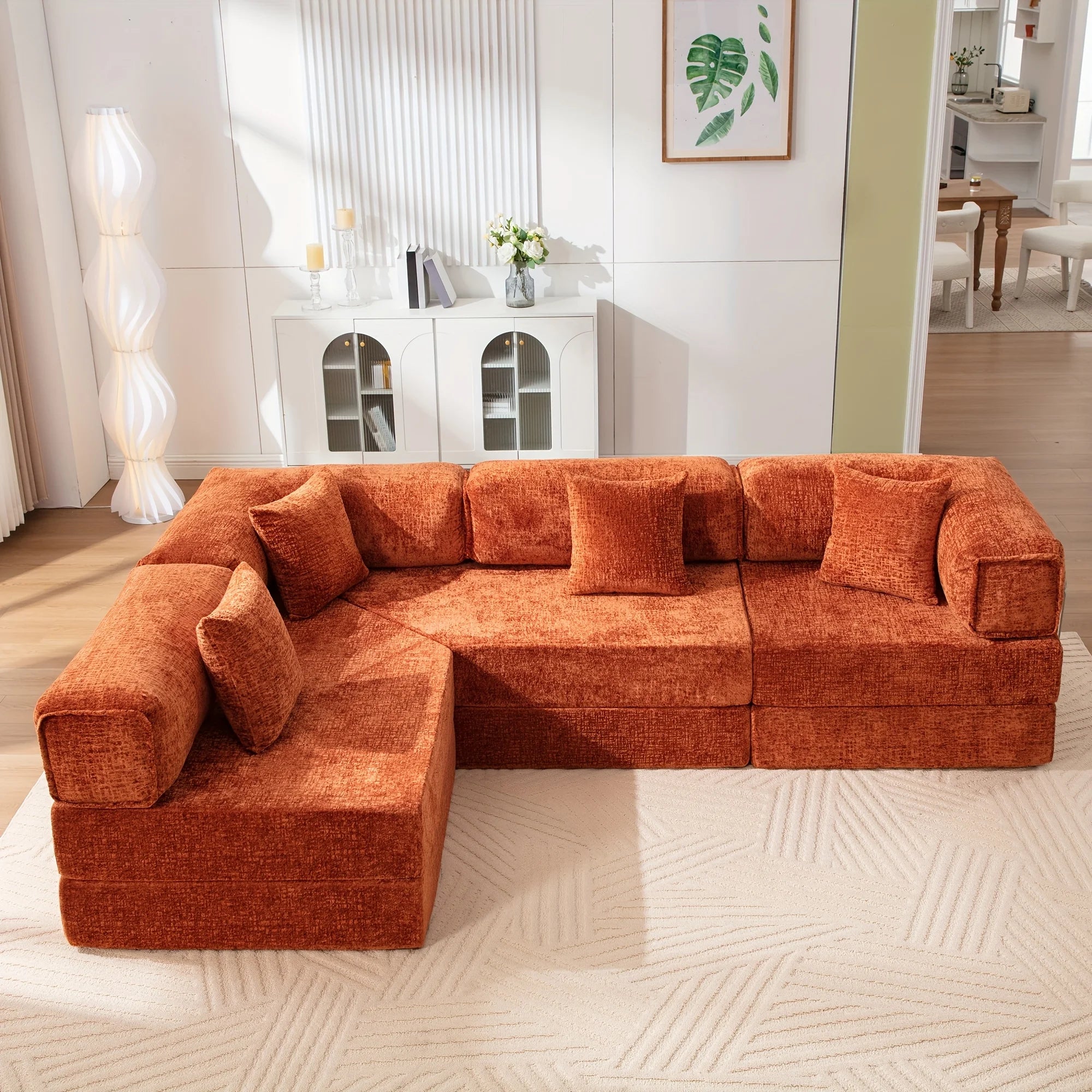 Chenille Large Sleeper Sofa, 170 Inches Extra Length Convertible Sofa Bed for 3-4 People, Sectional Corner Sofa, Modular