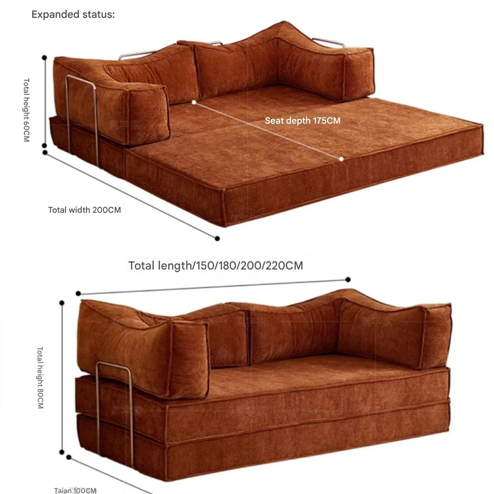 Retro Style Folding Sofa Bed Folding Dual-use Modular Compression Sofa Bed for Home Bedroom Living Room Lazy Pudding