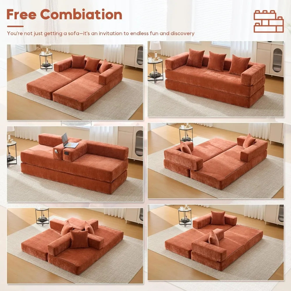 Sleeper Sofa Bed with Storage Pocket, Folding Mattress Sofa with Zipper Closure, Floor Lounge Sofa for Living
