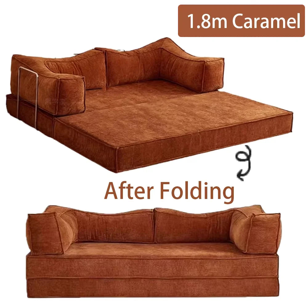 Retro Style Folding Sofa Bed Folding Dual-use Modular Compression Sofa Bed for Home Bedroom Living Room Lazy Pudding