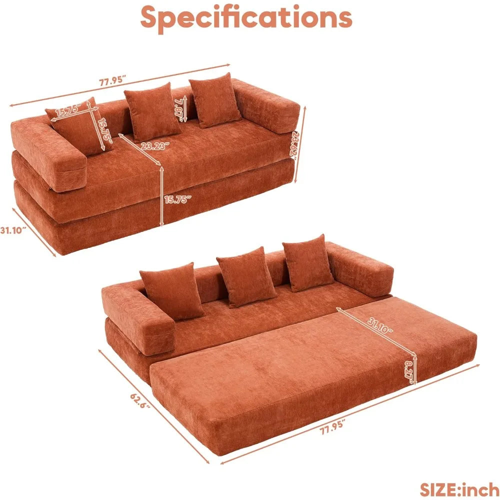 Sleeper Sofa Bed with Storage Pocket, Folding Mattress Sofa with Zipper Closure, Floor Lounge Sofa for Living