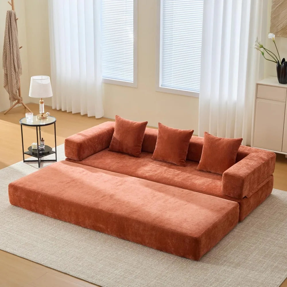 Sleeper Sofa Bed with Storage Pocket, Folding Mattress Sofa with Zipper Closure, Floor Lounge Sofa for Living