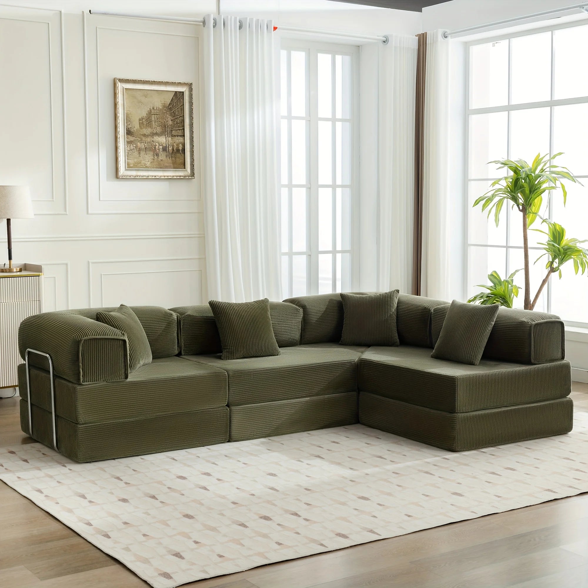 Chenille Large Sleeper Sofa, 170 Inches Extra Length Convertible Sofa Bed for 3-4 People, Sectional Corner Sofa, Modular