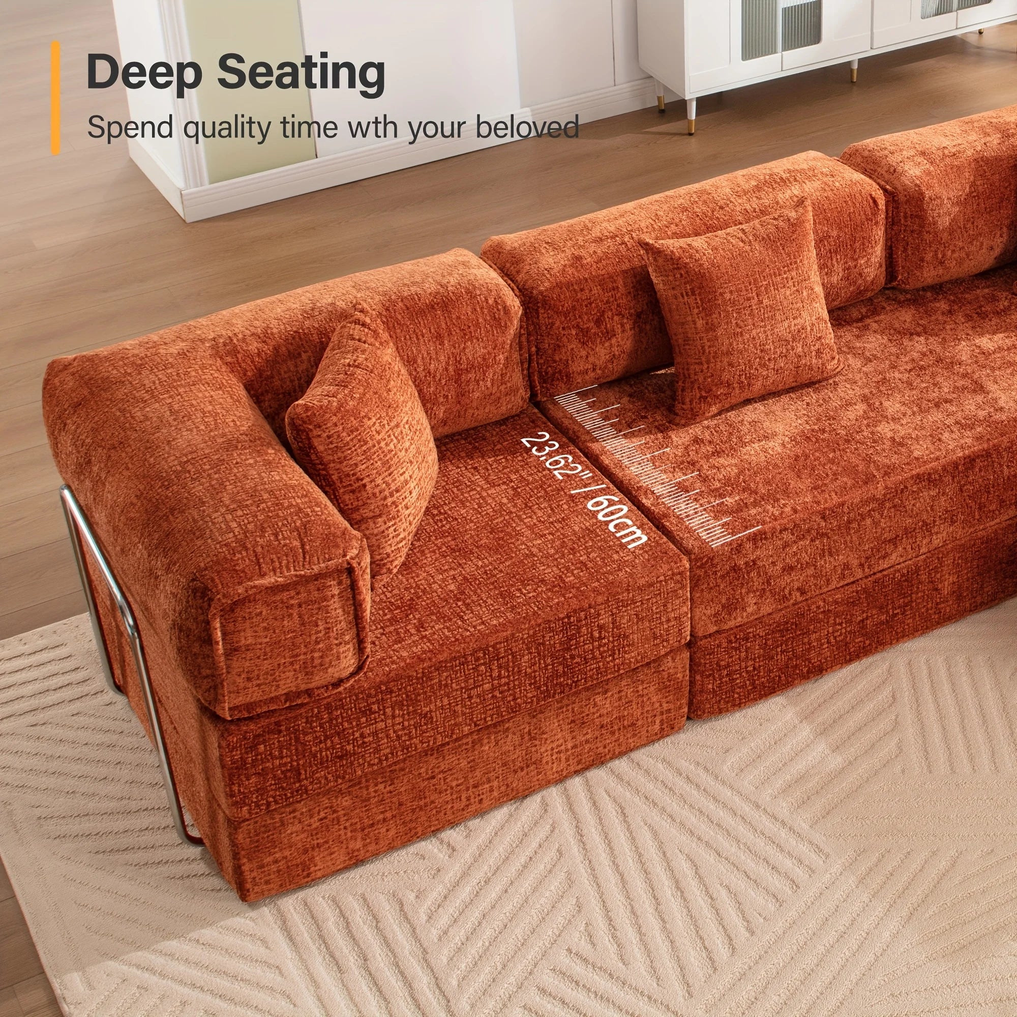 Chenille Large Sleeper Sofa, 170 Inches Extra Length Convertible Sofa Bed for 3-4 People, Sectional Corner Sofa, Modular