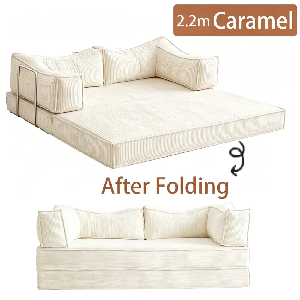 Retro Style Folding Sofa Bed Folding Dual-use Modular Compression Sofa Bed for Home Bedroom Living Room Lazy Pudding