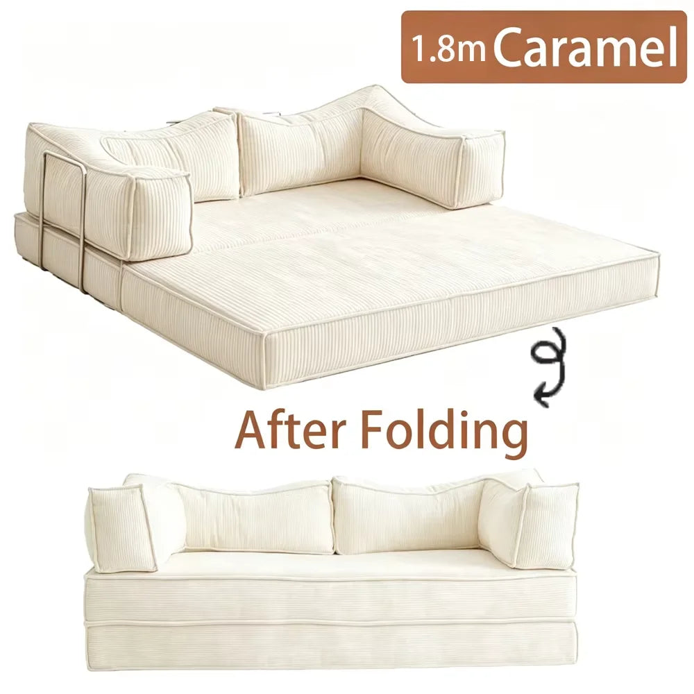 Retro Style Folding Sofa Bed Folding Dual-use Modular Compression Sofa Bed for Home Bedroom Living Room Lazy Pudding
