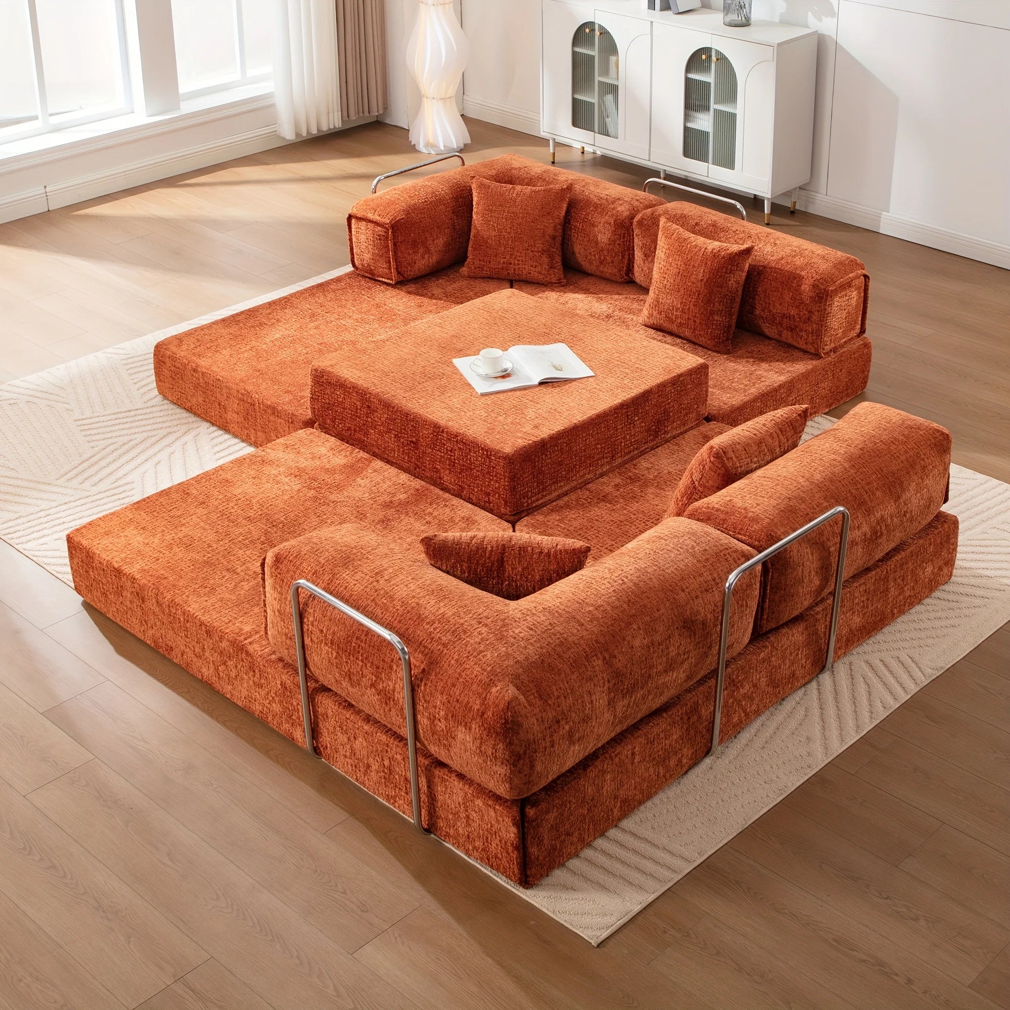 Chenille Large Sleeper Sofa, 170 Inches Extra Length Convertible Sofa Bed for 3-4 People, Sectional Corner Sofa, Modular
