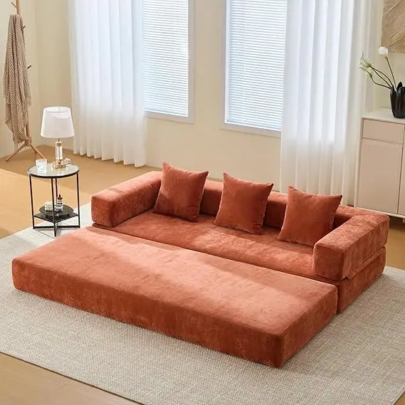 Sleeper Sofa Bed with Storage Pocket, Folding Mattress Sofa with Zipper Closure, Floor Lounge Sofa for Living