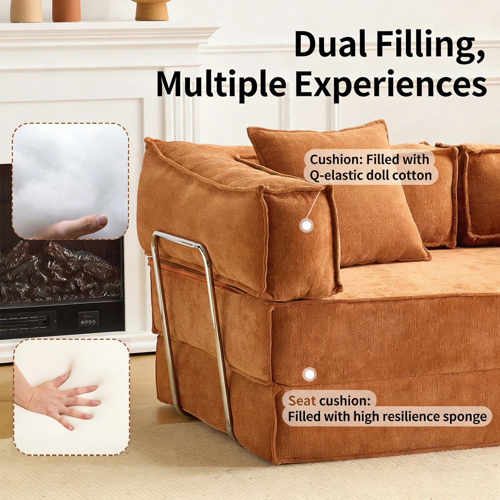 Retro Style Folding Sofa Bed Folding Dual-use Modular Compression Sofa Bed for Home Bedroom Living Room Lazy Pudding
