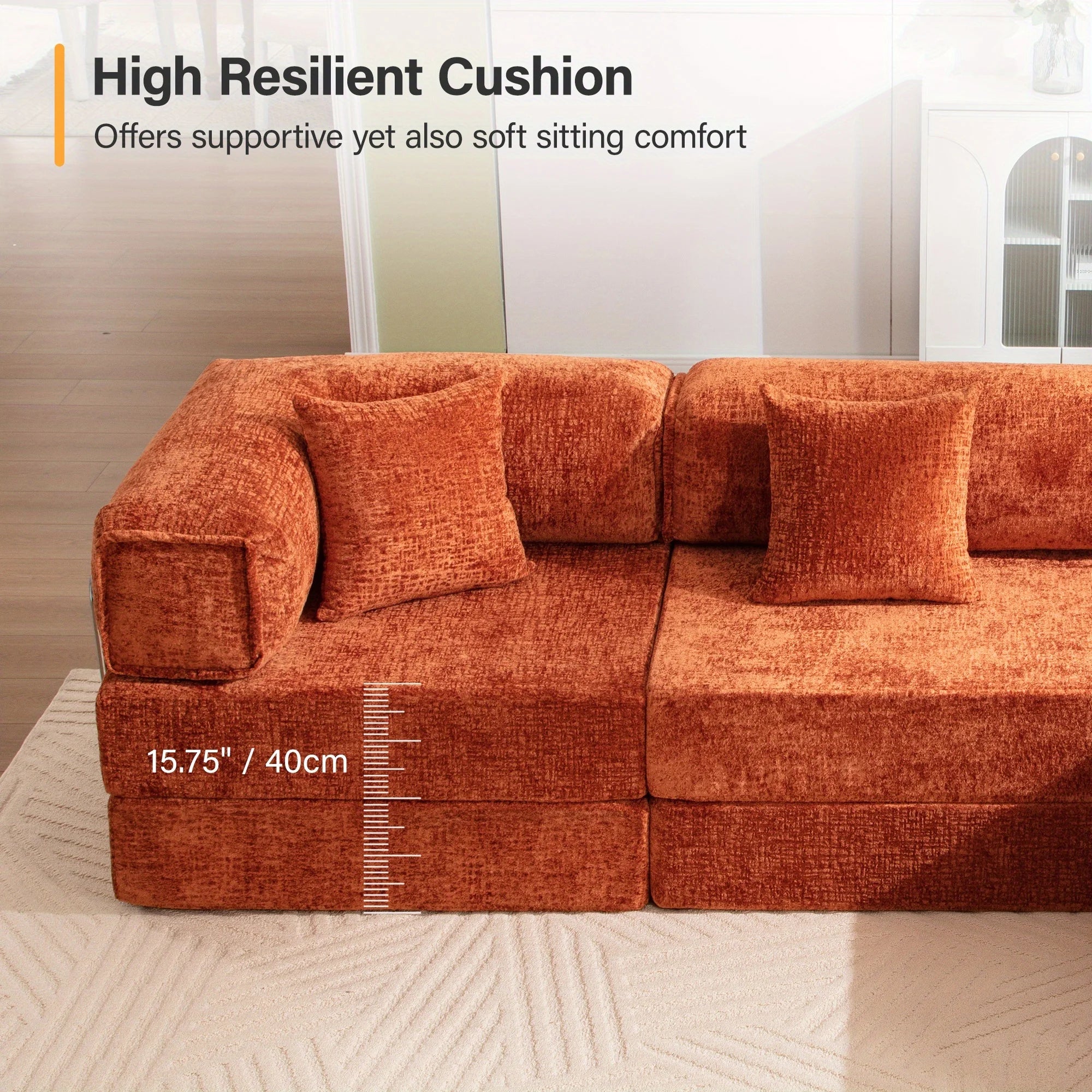 Chenille Large Sleeper Sofa, 170 Inches Extra Length Convertible Sofa Bed for 3-4 People, Sectional Corner Sofa, Modular