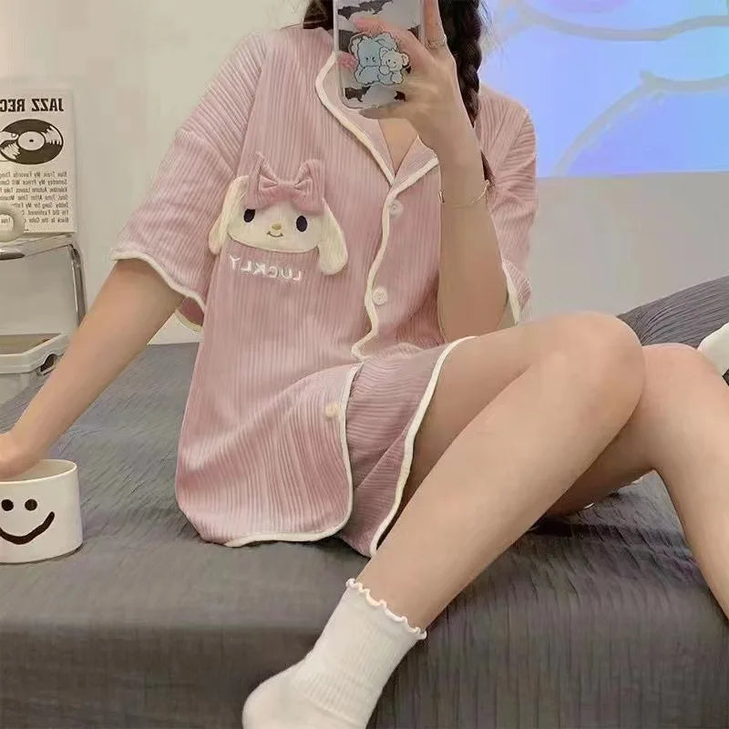Pajamas 2026 New Summer Best-Selling Season Women's Short-Sleeved Shorts Cinnamoroll Embroidered Cute Girl Loose Home Wear Set
