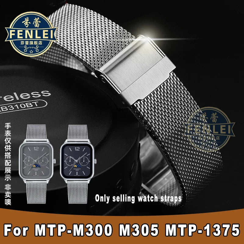 For Casio Moon phase square Stainless Steel Watch Strap MTP-M300 M305 MTP-1375 1374 Milan Mesh Men‘s 20mm 22mm Woman Bracelet
