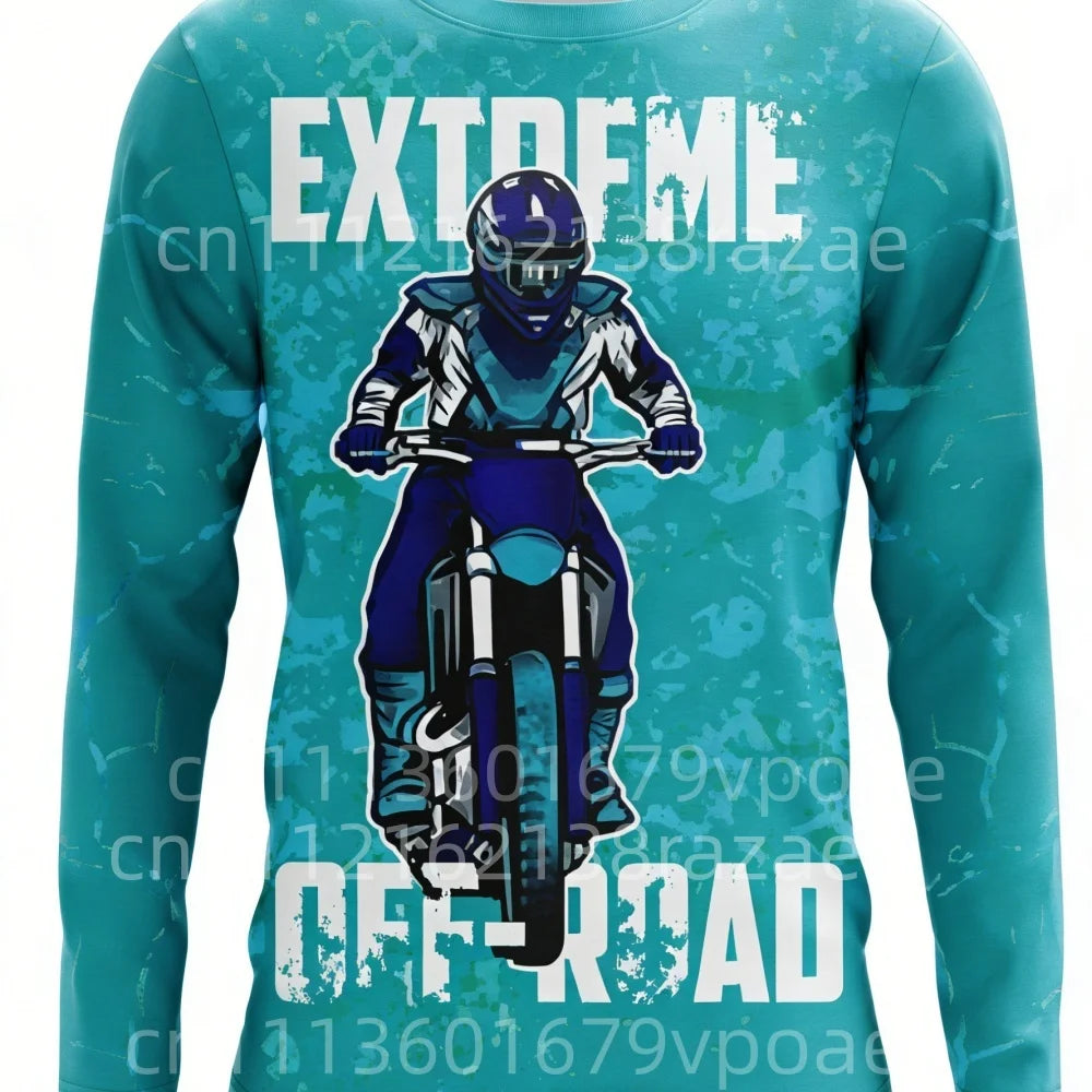 Trendy Extreme Off-Road Motorcycle Print Long-Sleeve Top Casual Fashion Unisex Daily Wear Sports T-Shirt