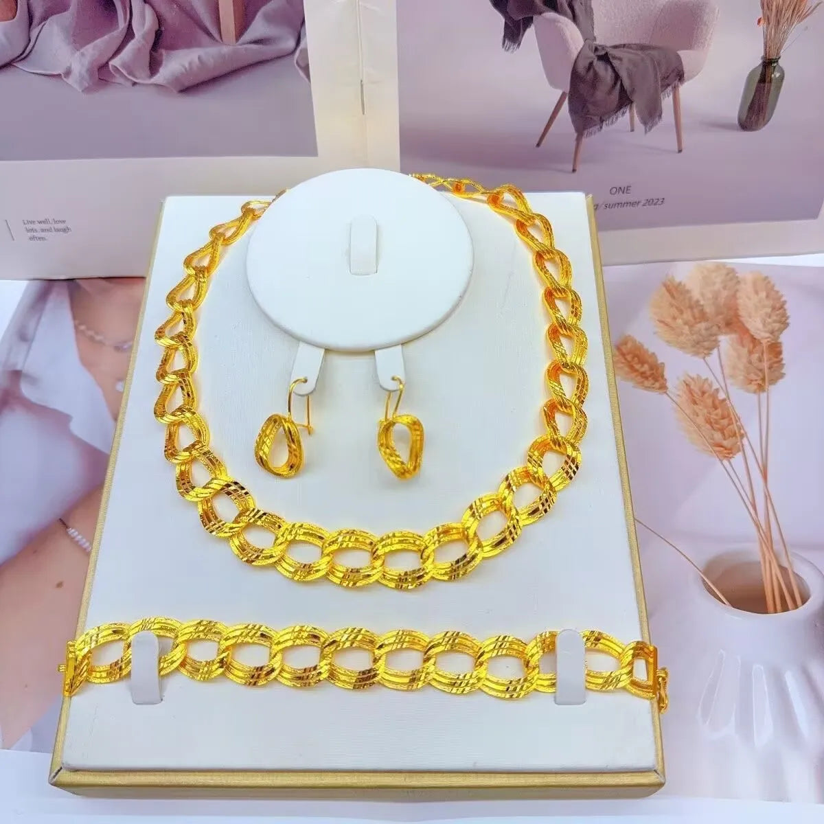 Popodion  New Dubai 24K Gold Plating Jewelry Necklace Bracelet Women's Earrings Exquisite Gift  YY10298