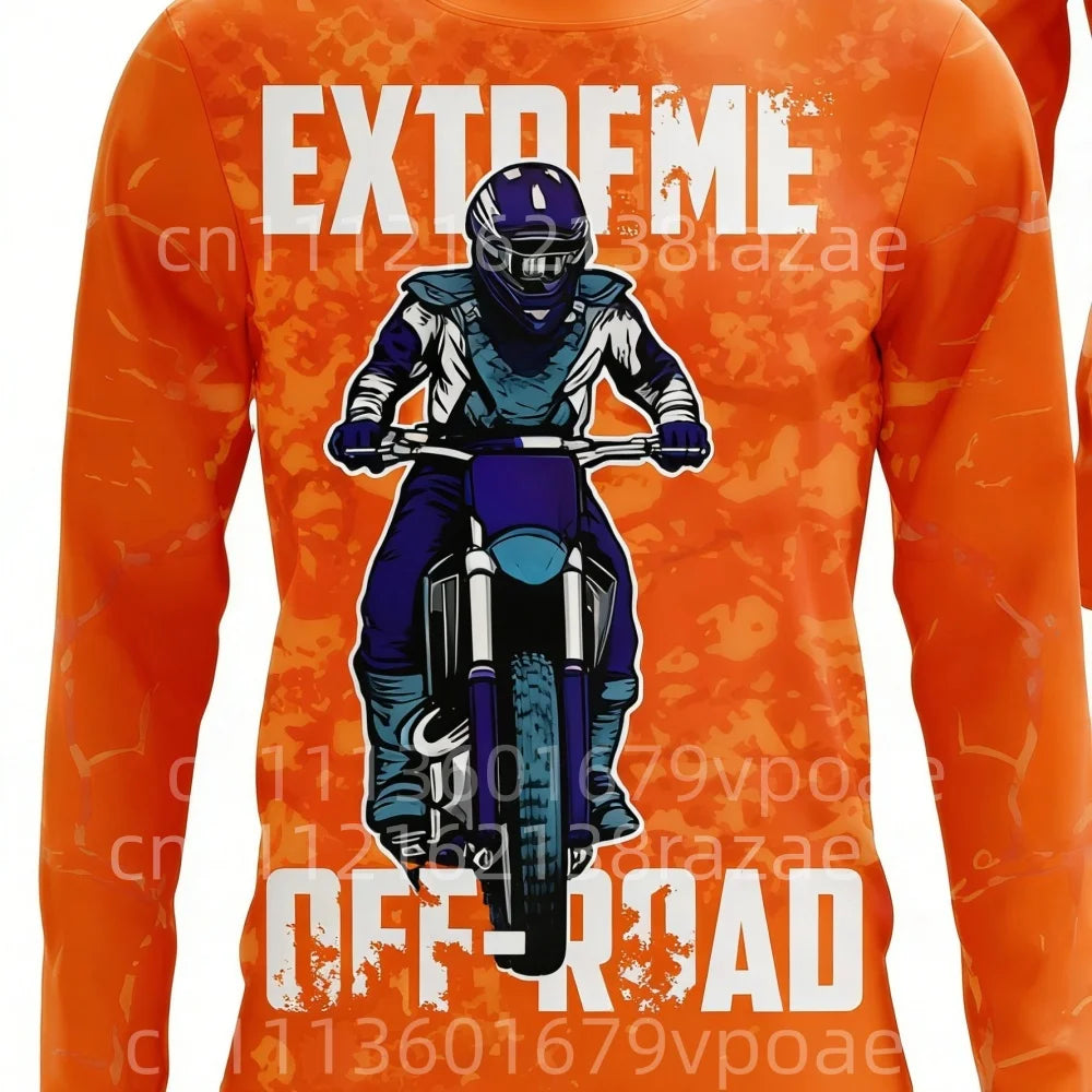 Trendy Extreme Off-Road Motorcycle Print Long-Sleeve Top Casual Fashion Unisex Daily Wear Sports T-Shirt