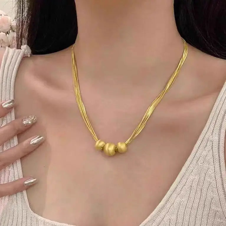 Brushed Shimmer Cat's Eye Necklace Women 24K Gold AU999 - Warm gold, clear texture, dynamic shimmer