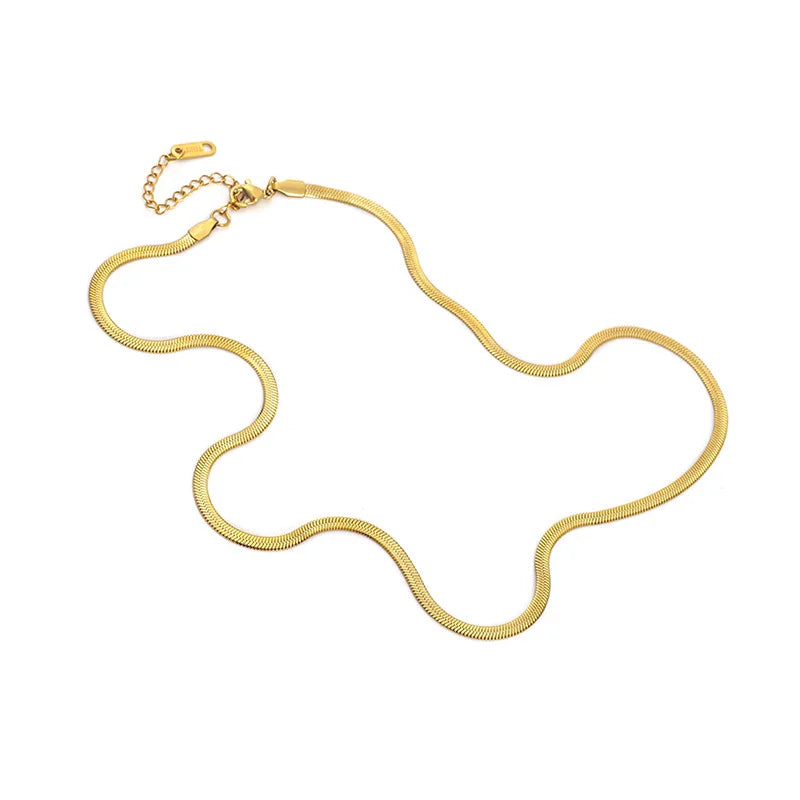 Luxury 24K 9999 Pure Gold real gold Women's Width 3mm Flat Snake Necklace Versatile Blade Necklace Clavicle Chain