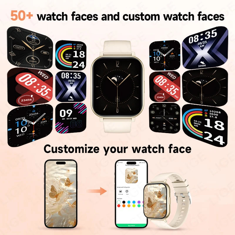 LIGE Fashion Smart Watch Women Bluetooth Call Women‘s Health Monitor Heart Rate Blood Oxygen Sports Fitness Smartwatch For Men