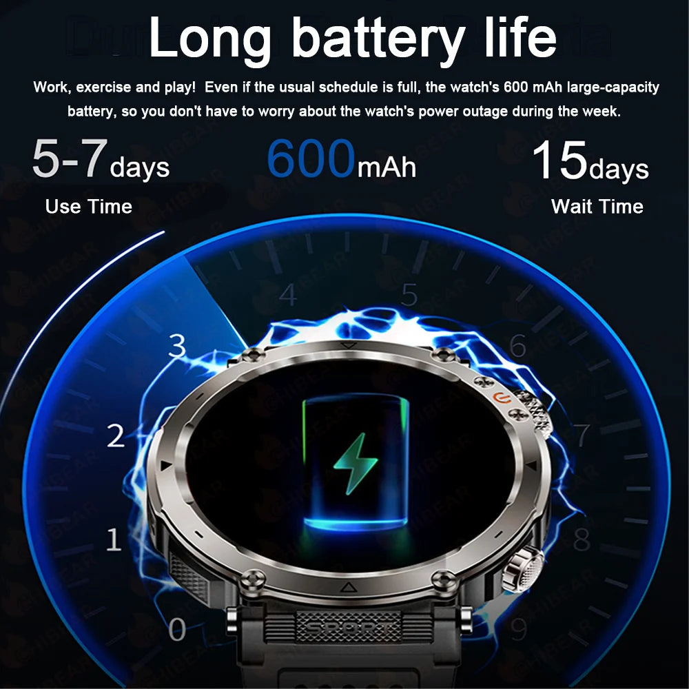 5ATM Outdoor Men‘s Smart Watch 600mAh Battery Compass Watches IP68 Waterproof Bluetooth Call Sports Smartwatch Man For Men Women