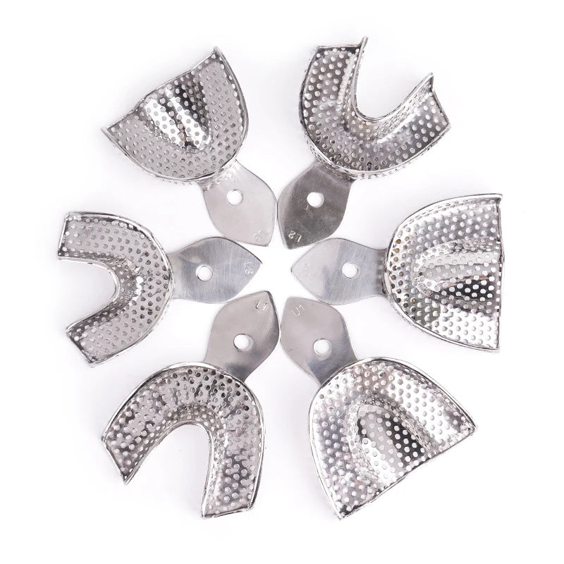 Stainless Steel Dental Impression Tray with Hole Autoclavable Upper Lower Teeth Holder Perforated Plaster Mold Tray Dentist Tool