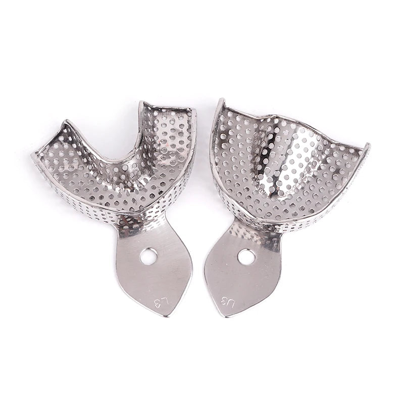Stainless Steel Dental Impression Tray with Hole Autoclavable Upper Lower Teeth Holder Perforated Plaster Mold Tray Dentist Tool