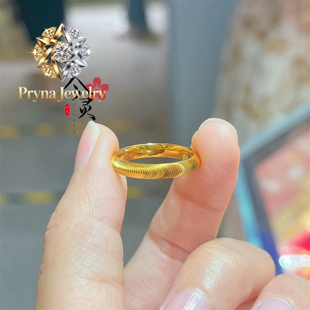 Pryna Jewelry   9999 24K real gold Plain Ring Seiko Cat Eye Ring fashion simple couple ring first jewelry