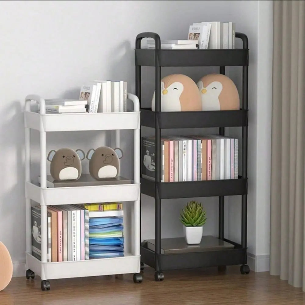 4 5 Tier Heavy Duty Rolling Storage Cart Multipurpose Shelving Unit, Sturdy Plastic Construction, Easy Assembly, No Tools Requi