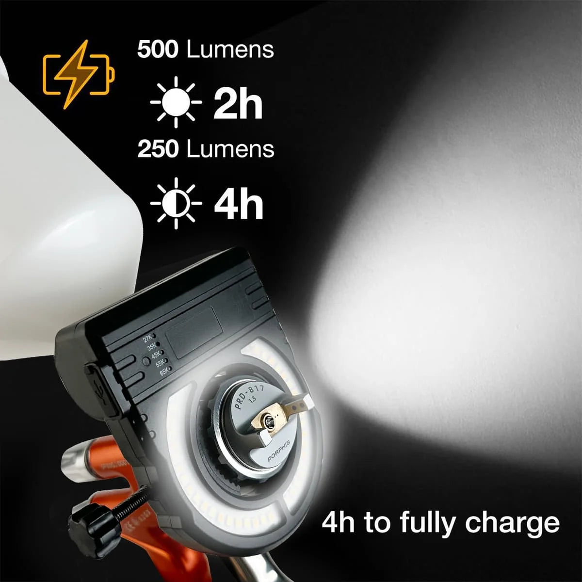 PORPHIS Car Spray Gun Lighting 4-Hour Runtime Paint Fill Light Adjustable Color Searchlight Workshop Painting Tool Accessory