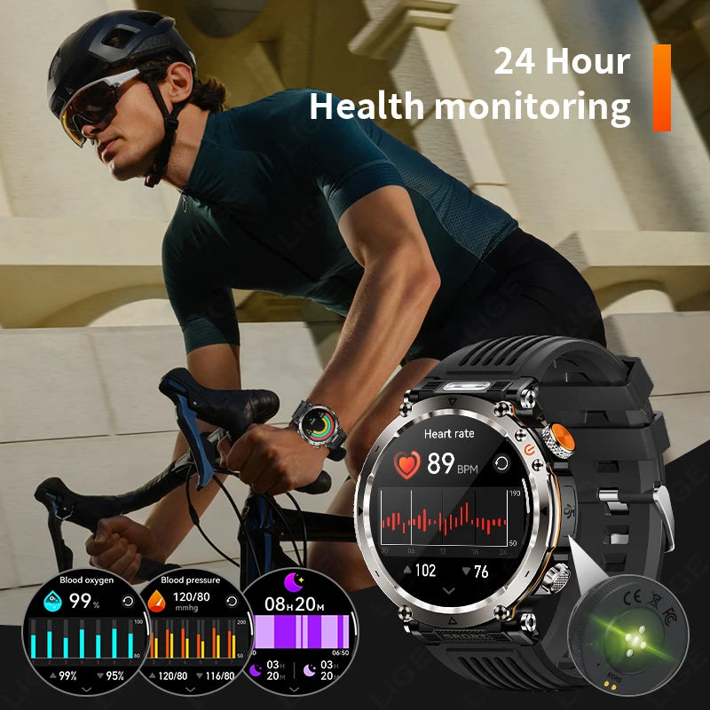LIGE New Outdoor Men‘s Smart Watch 600mAh Battery Compass Watches IP68 Waterproof Bluetooth Call Sports Smartwatch For Men Women