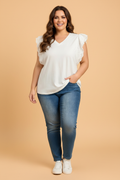 Plus Size Embroidered Eyelet Patchwork Short Sleeve Tee