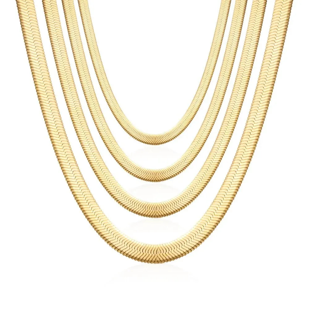 Luxury 24K 9999 Pure Gold real gold Women's Blade Chain Clavicle Chain Flat Snake Bone Chain Necklace