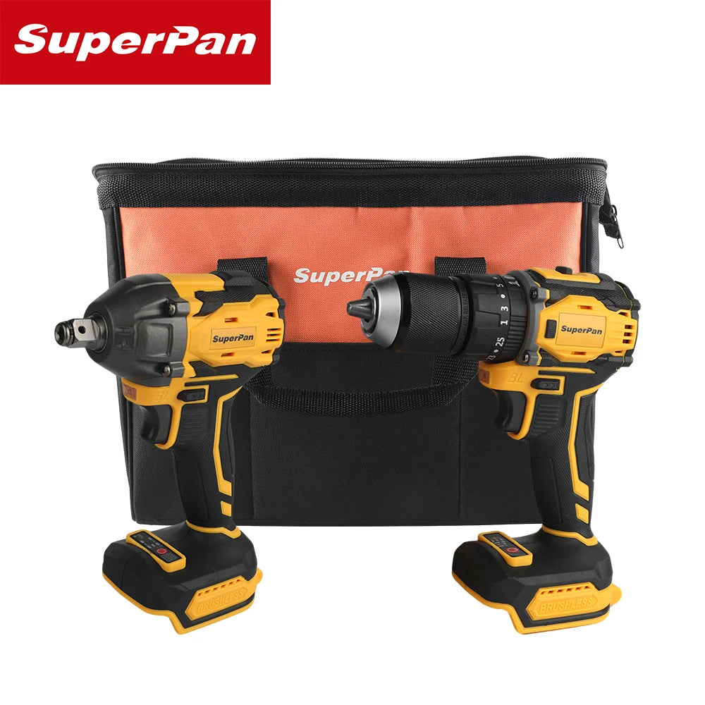 SuperPan Brushless Motor Impact Wrench & Drill Combo Bare Tool,with Tool Bag,High Efficiency Cordless Tools for Construction