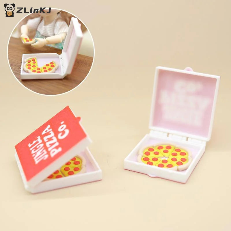 ▶1/12 Dollhouse Simulation Mini Pizzas Model With Pizza Box Dollhouse Kitchen Food Decoration Dolls House Pretend Play Toys