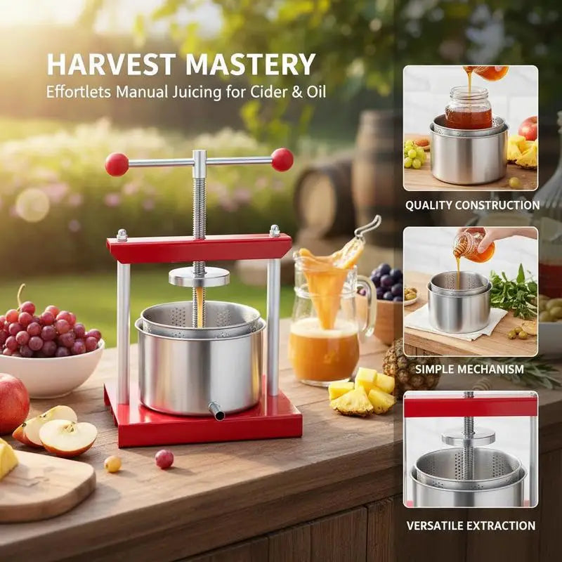 3L Manual Juice Extractor 0.8 Gallon For Home Kitchen Orchard Vineyard, Double Barrels Cider Press Apple Grape Tincture Honey Olive Oil Making Tool T-Handle Operation Silver Color Professional Grade Metal Construction