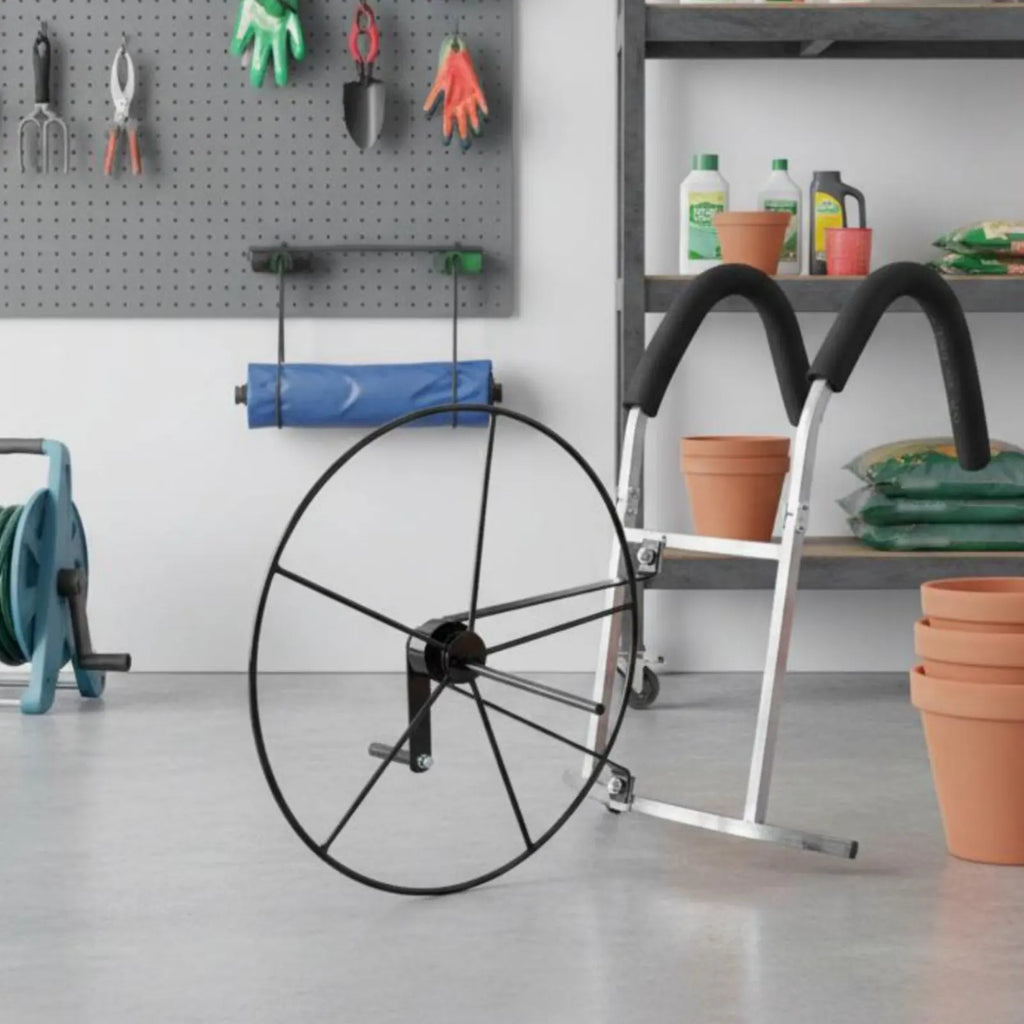 Shoulder-Carried Hose Reel Portable Hand-Crank Hose Winder Manual Irrigation Pipe Spool Sturdy Steel Construction Farming Tool