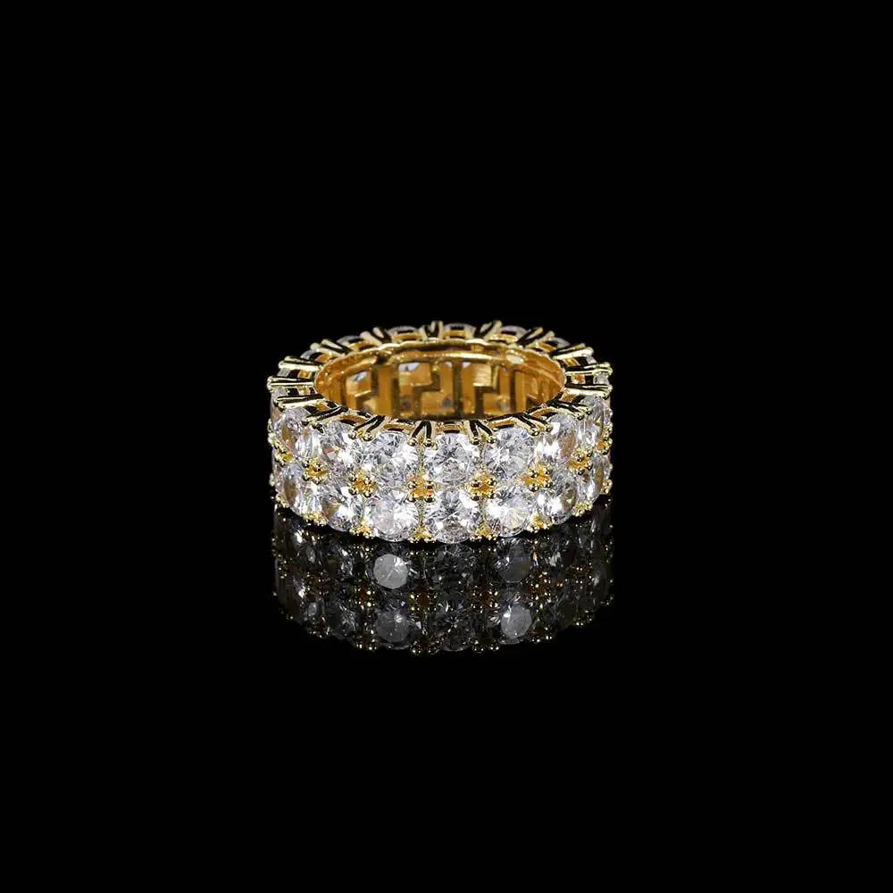Luxury 24K 9999 Pure Gold real gold Double-row diamond ring full diamond men's ring women's ring