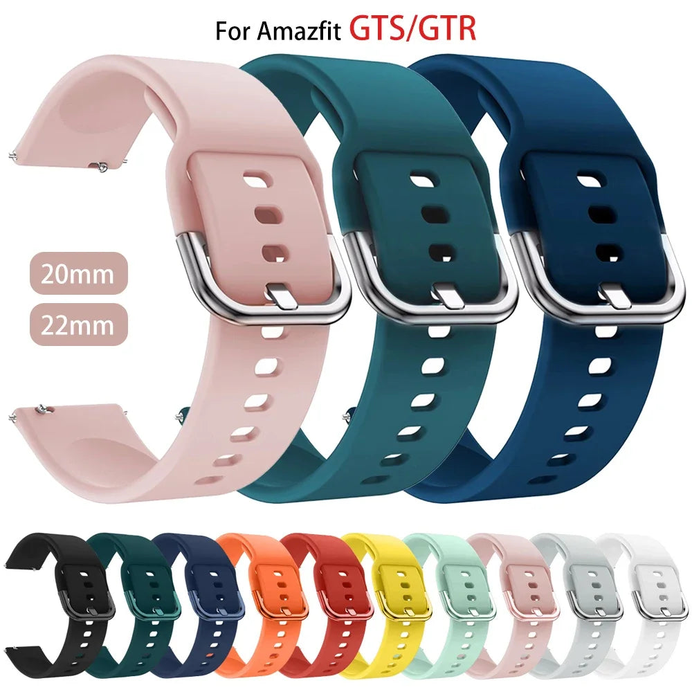 20mm/22mm Silicone band For Amazfit GTS/2/2e/3/4 GTS2 Mini/GTR 4/3/Pro/47mm/GTR2/2e/stratos 2/3 Bracelet Amazfit bip Watch strap
