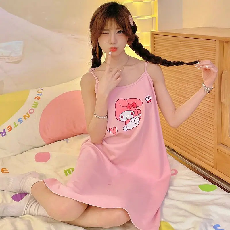 Summer Nightgown Pochacco2026 New Style Women's Suspenders Cute Best-Selling Vest Pajamas with Chest Pad Cartoon Home Skirt Gift