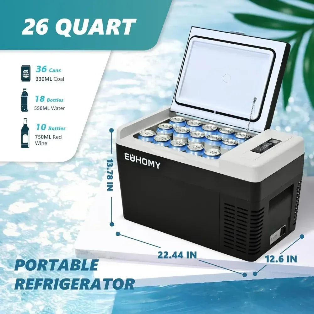 EUHOMY 12V 26 Quart Compressor Cooled Electric Cooler, 12/24V Portable Fridge with APP Control, Temperature Range -4℉ to 68℉