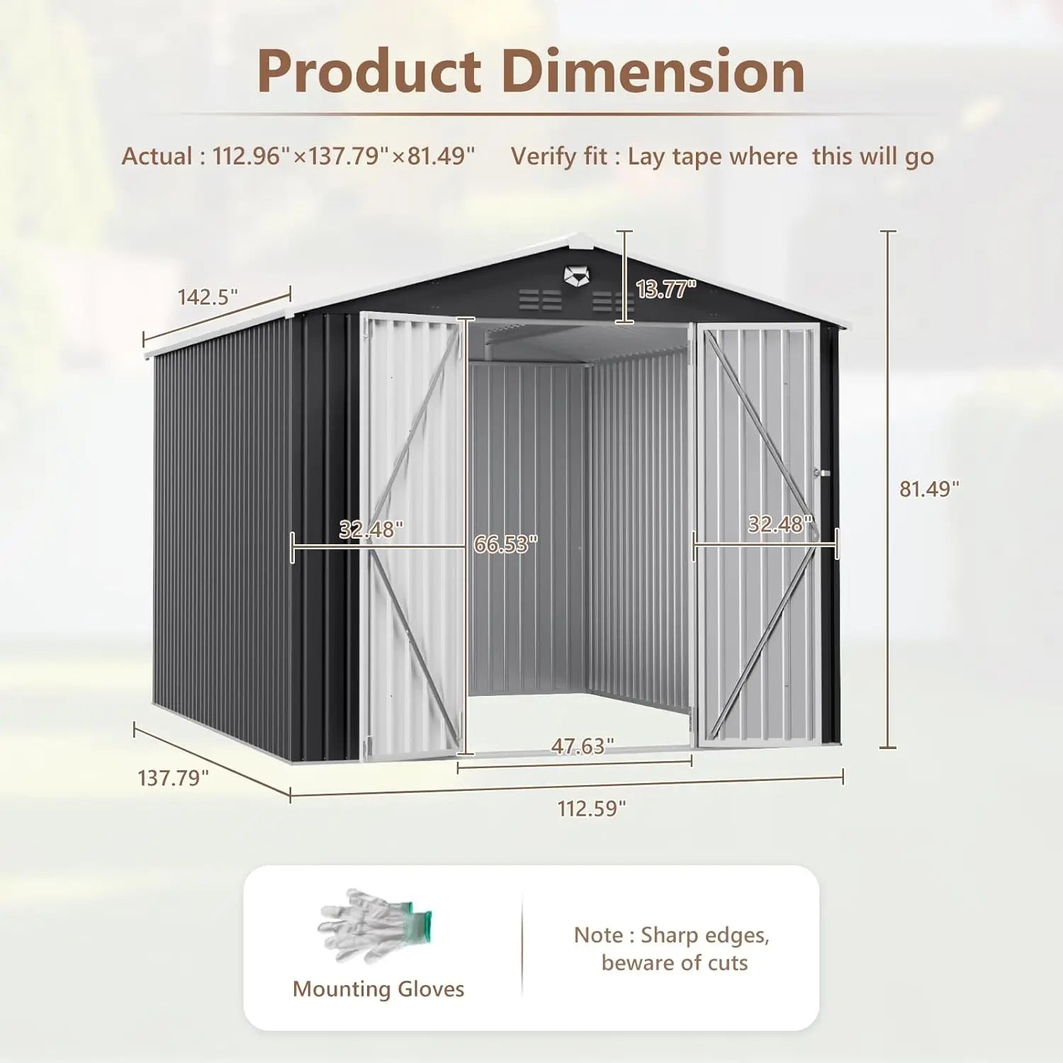 10x12 FT Metal Outdoor Storage Shed Waterproof Garden Tool Shed Lockable Doors Customizable Space Yard Organization